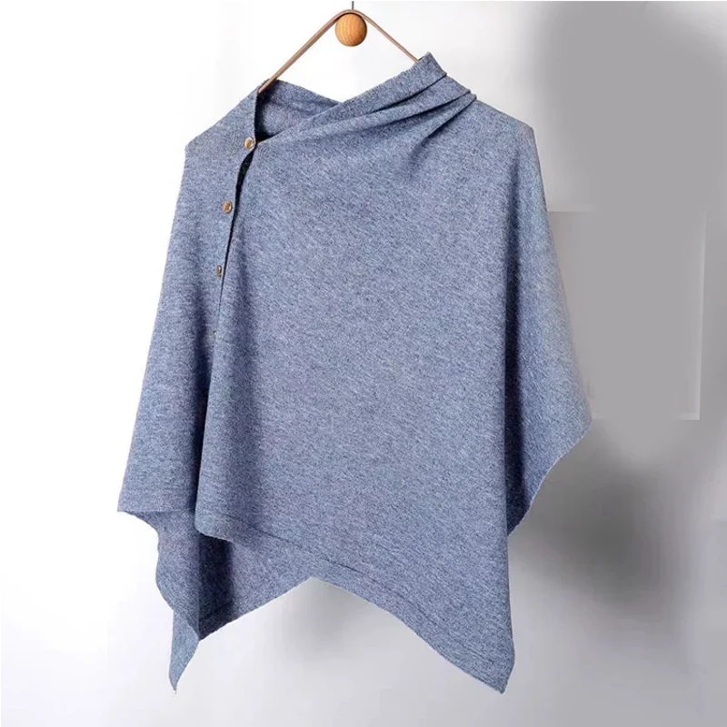 Women's Asymmetric Side Button Poncho