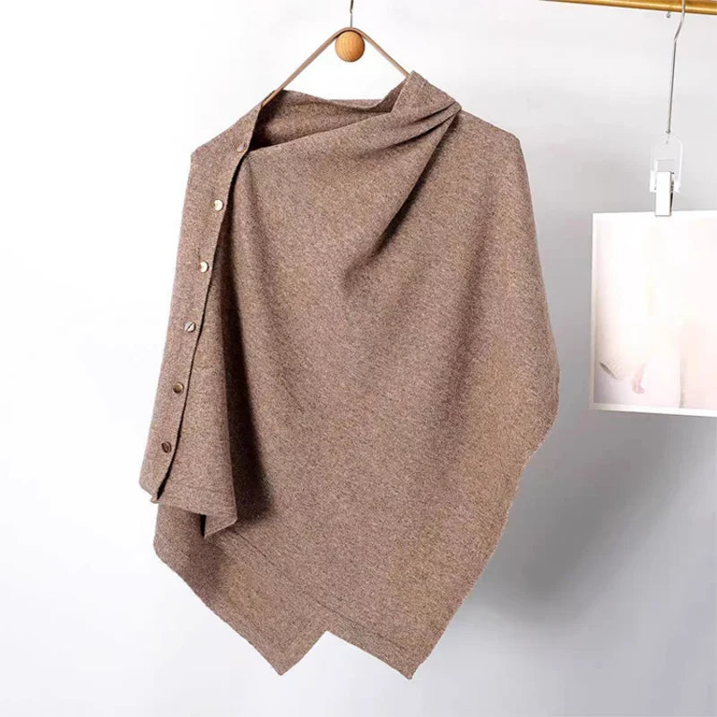 Women's Asymmetric Side Button Poncho