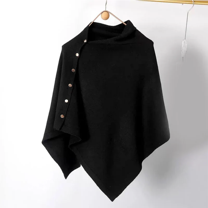 Women's Asymmetric Side Button Poncho
