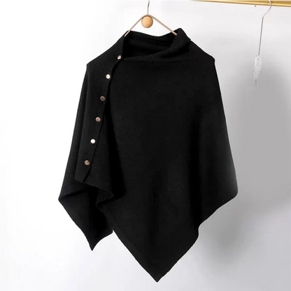 Women's Asymmetric Side Button Poncho