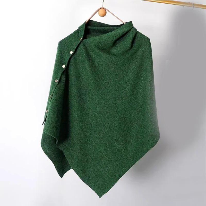 Women's Asymmetric Side Button Poncho