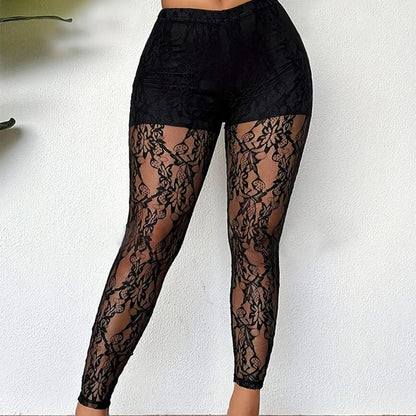Women's Sheer Floral Lace Trousers