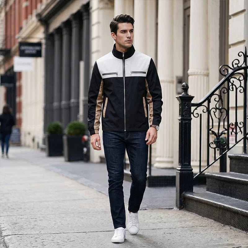 Men's Contrast Panel Stand Collar Jacket