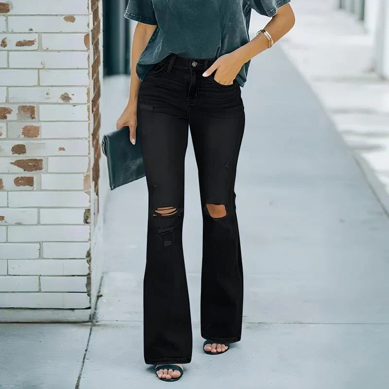 Women's High Waist Distressed Flare Jeans