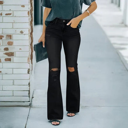Women's High Waist Distressed Flare Jeans