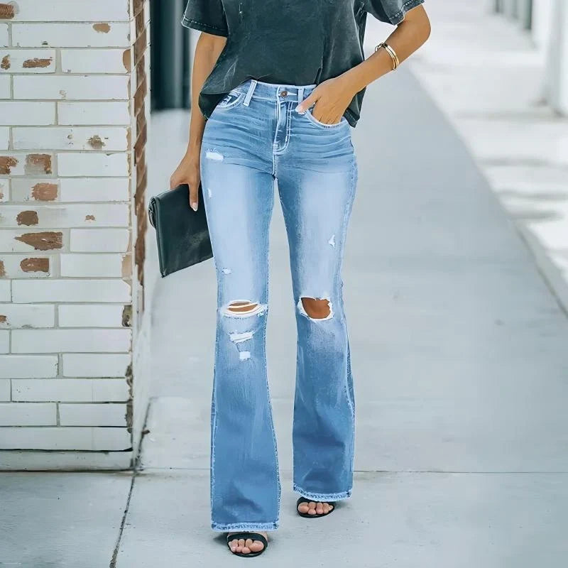 Women's High Waist Distressed Flare Jeans