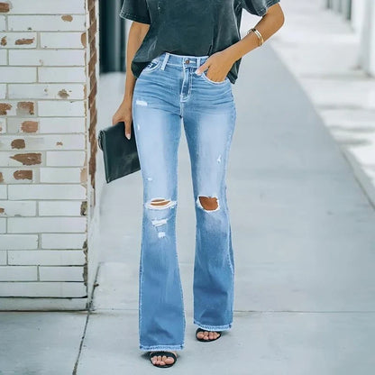 Women's High Waist Distressed Flare Jeans