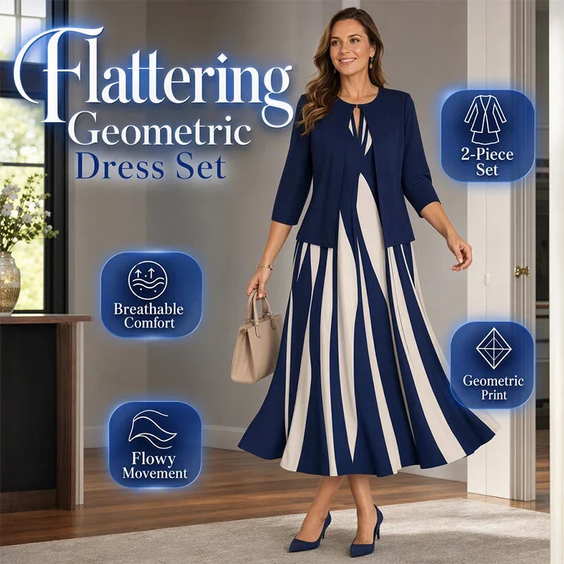 Women's Geometric Maxi Dress & Longline Layer Set