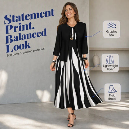 Women's Geometric Maxi Dress & Longline Layer Set