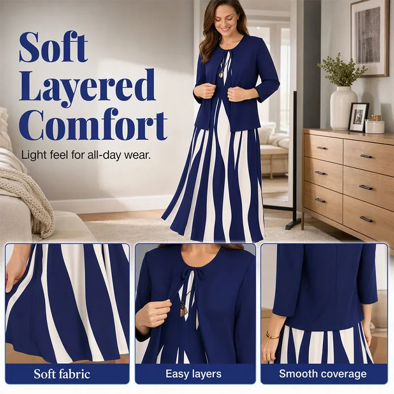 Women's Geometric Maxi Dress & Longline Layer Set