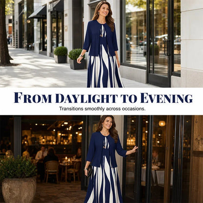 Women's Geometric Maxi Dress & Longline Layer Set