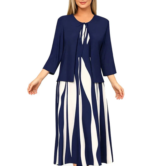 Women's Geometric Maxi Dress & Longline Layer Set
