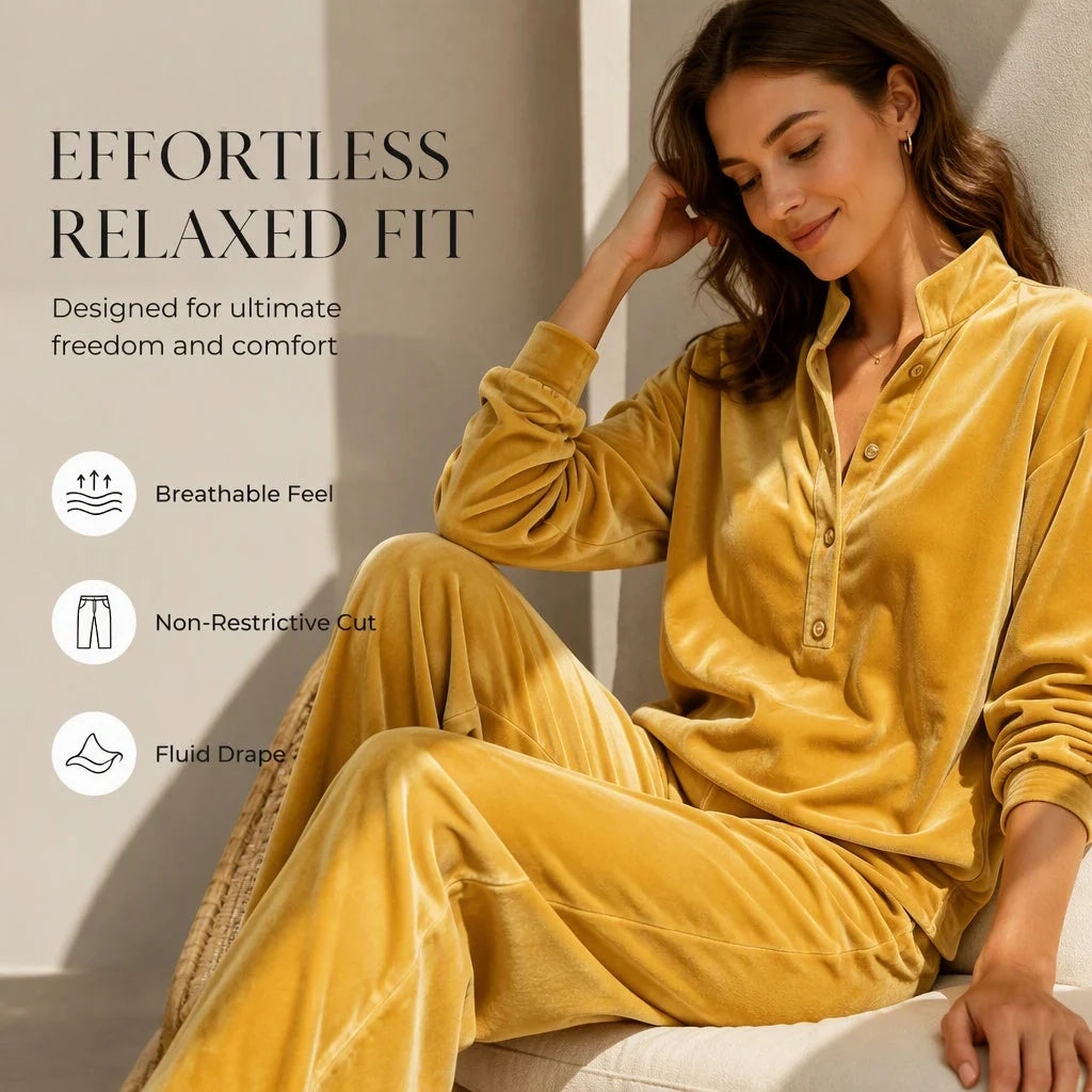 Women's Velour Button-Up Wide Leg Set