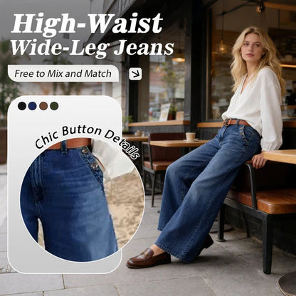 Women's Button Pocket Wide Leg Jeans