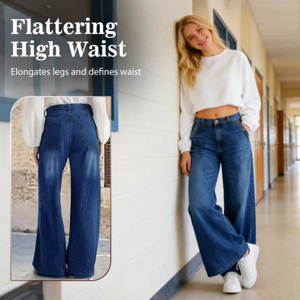 Women's Button Pocket Wide Leg Jeans