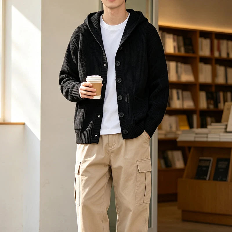 Men's Textured Hooded Knit Cardigan