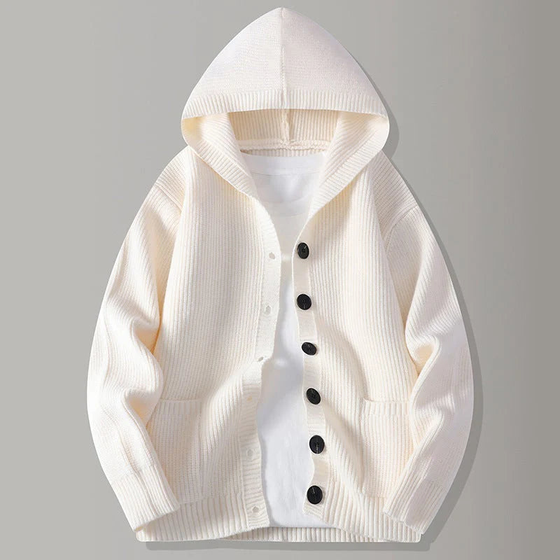 Men's Textured Hooded Knit Cardigan