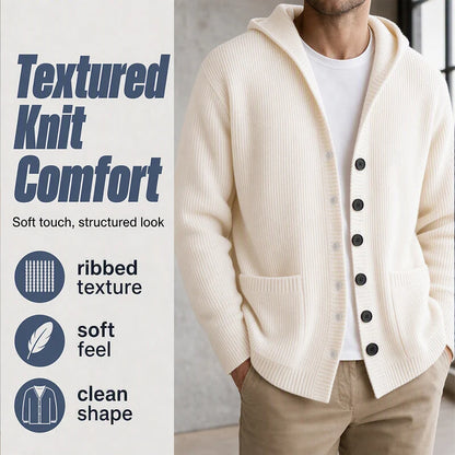 Men's Textured Hooded Knit Cardigan