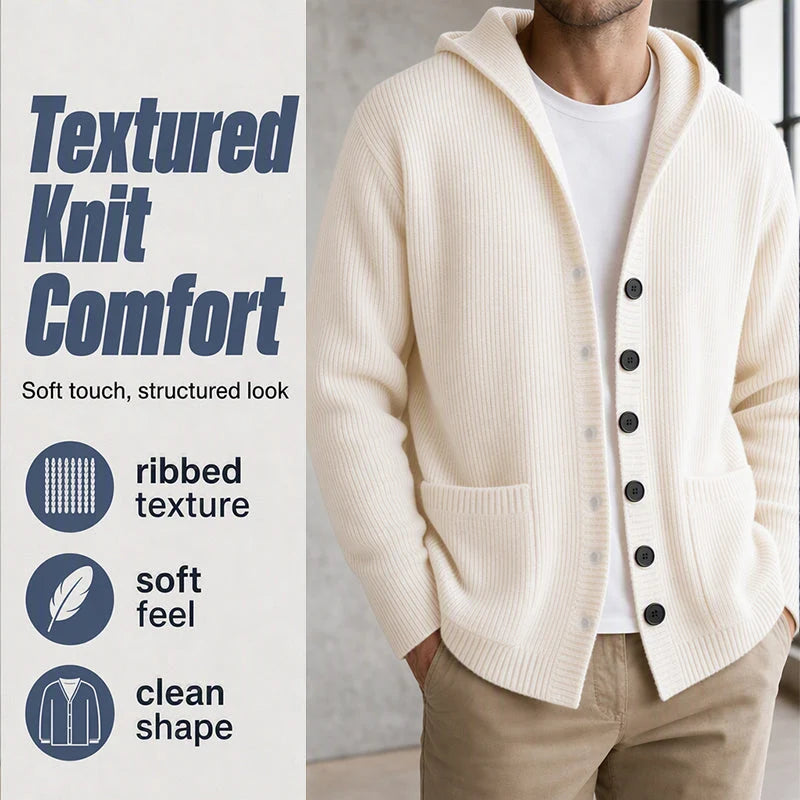 Unisex Textured Hooded Knit Cardigan