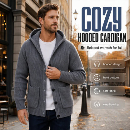 Men's Textured Hooded Knit Cardigan