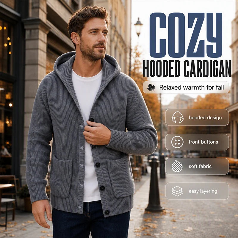 Unisex Textured Hooded Knit Cardigan