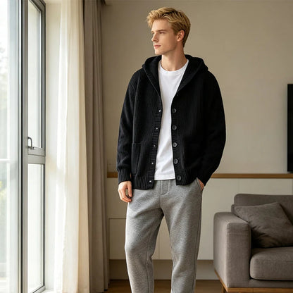 Men's Textured Hooded Knit Cardigan