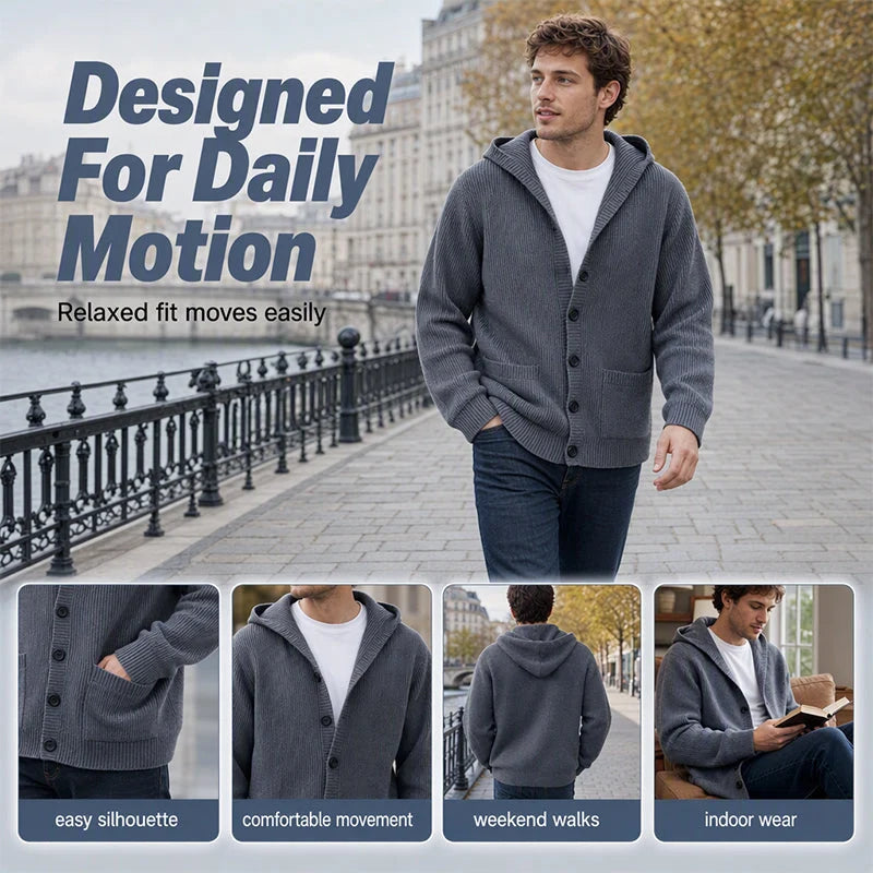 Men's Textured Hooded Knit Cardigan