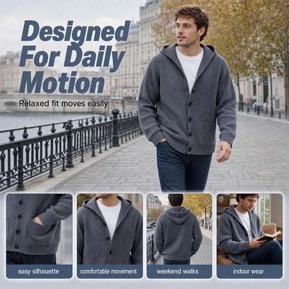 Men's Textured Hooded Knit Cardigan