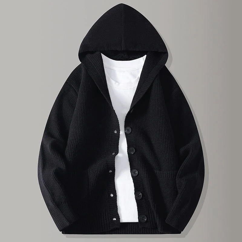 Men's Textured Hooded Knit Cardigan