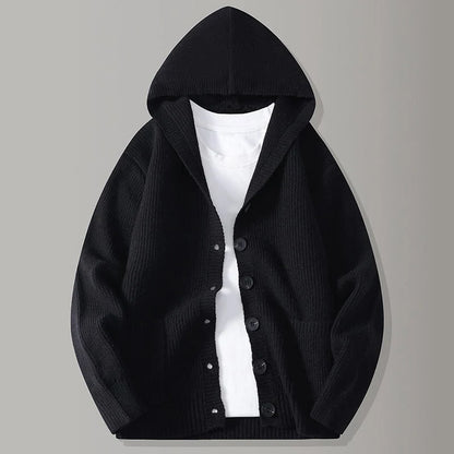 Men's Textured Hooded Knit Cardigan