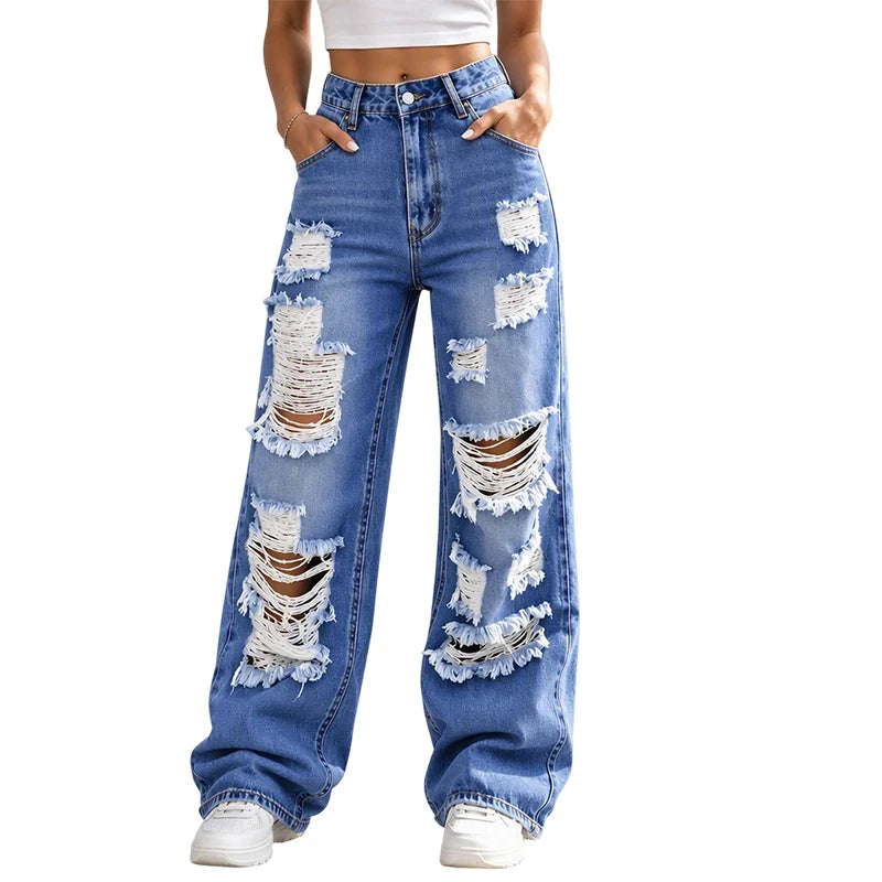 Women's Distressed Wide Leg Jeans