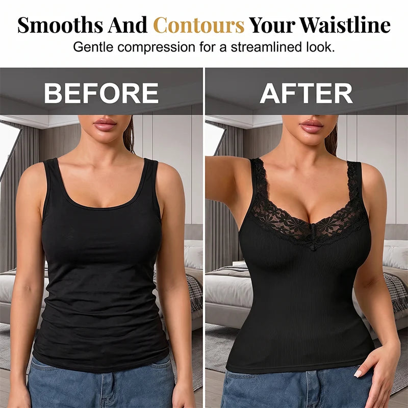 Women's Lace Trim Ribbed Tank Top