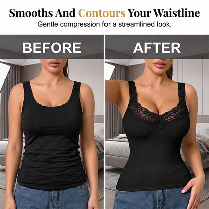 Women's Lace Trim Ribbed Tank Top