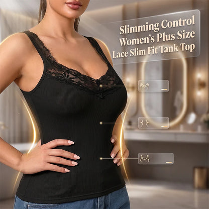 Women's Lace Trim Ribbed Tank Top