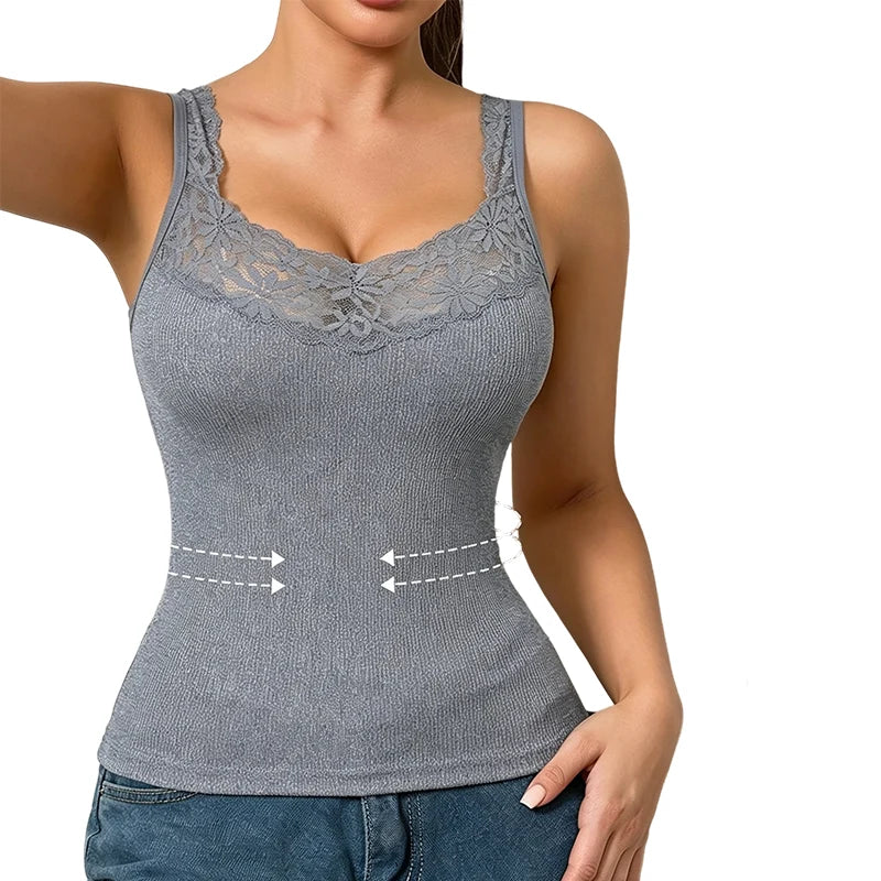 Women's Lace Trim Ribbed Tank Top