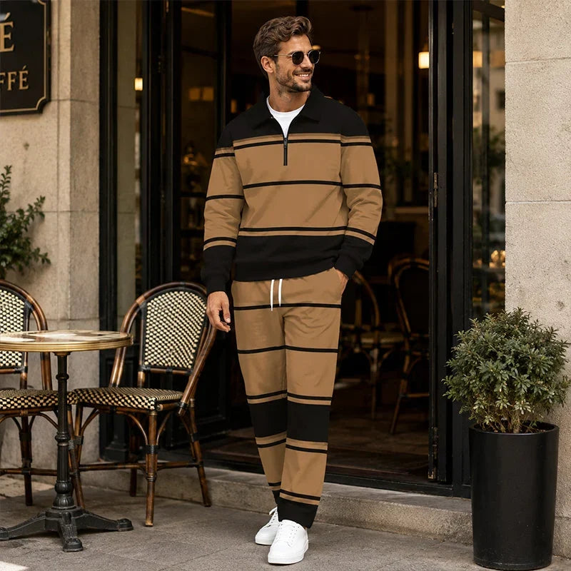 Men's Printed Half Zip Tracksuit Set