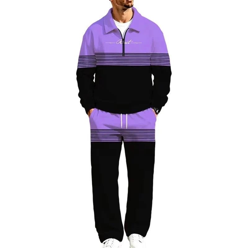 Men's Printed Half Zip Tracksuit Set