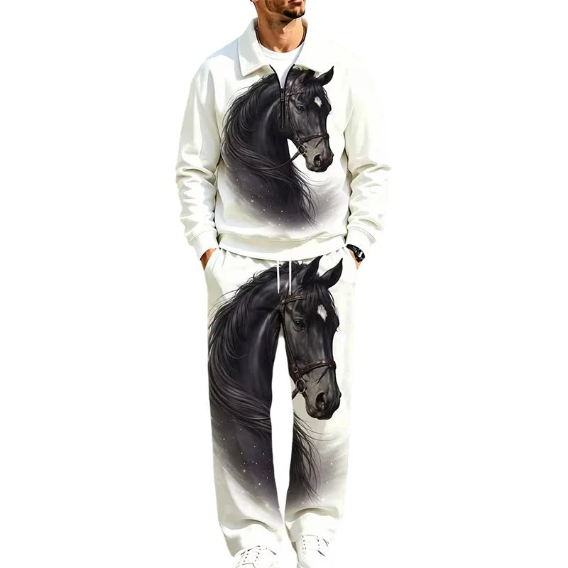 Men's Printed Half Zip Tracksuit Set