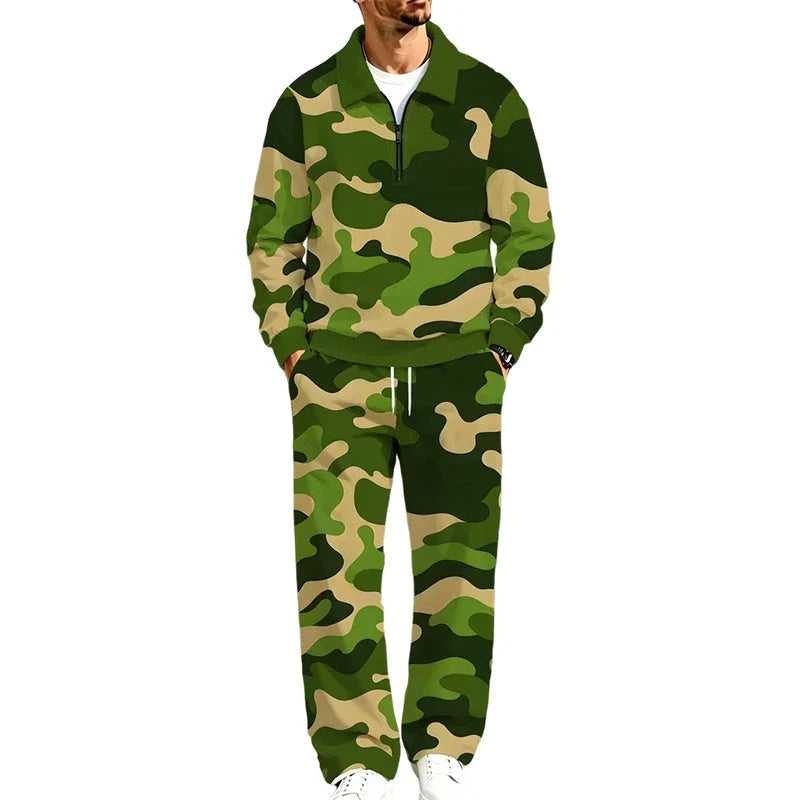 Men's Printed Half Zip Tracksuit Set