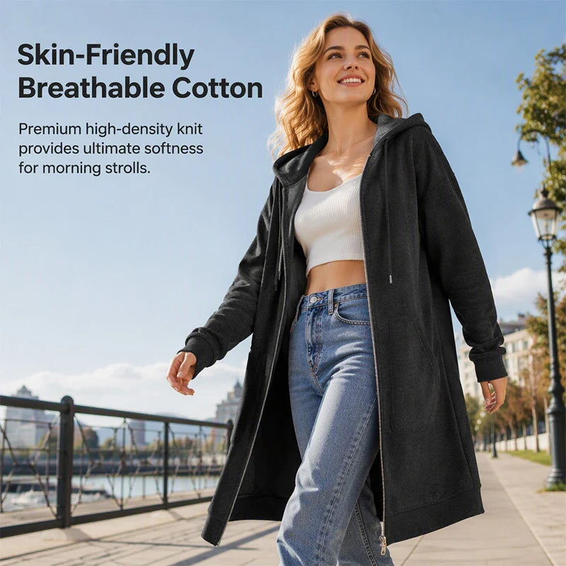 Women's Mid Length Hooded Cardigan Jacket