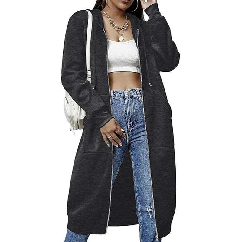 Women's Mid Length Hooded Cardigan Jacket