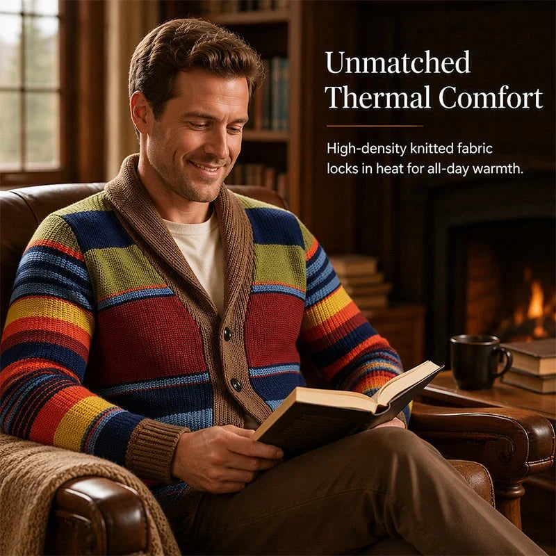 Men's Striped Shawl Collar Cardigan