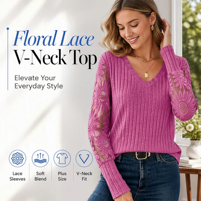 Women's Lace V Neck Relaxed Top