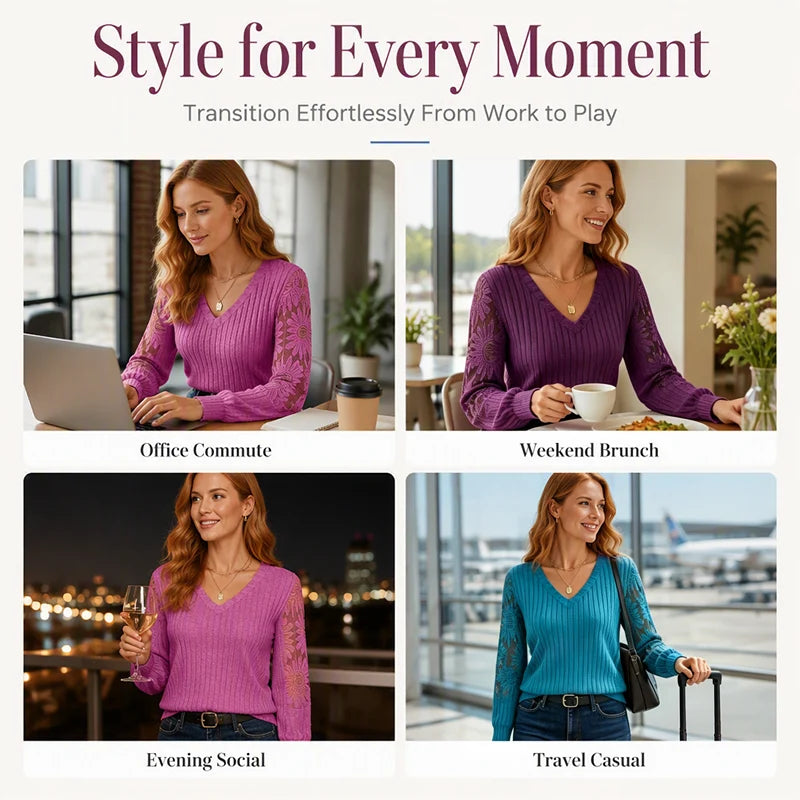 Women's Lace V Neck Relaxed Top