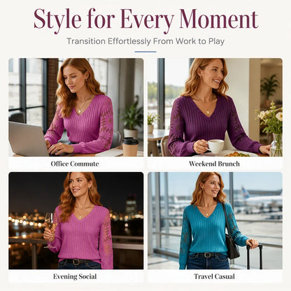 Women's Lace V Neck Relaxed Top