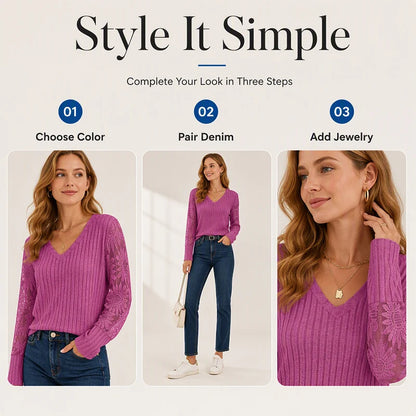 Women's Lace V Neck Relaxed Top