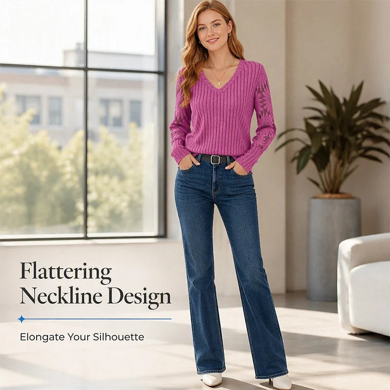 Women's Lace V Neck Relaxed Top