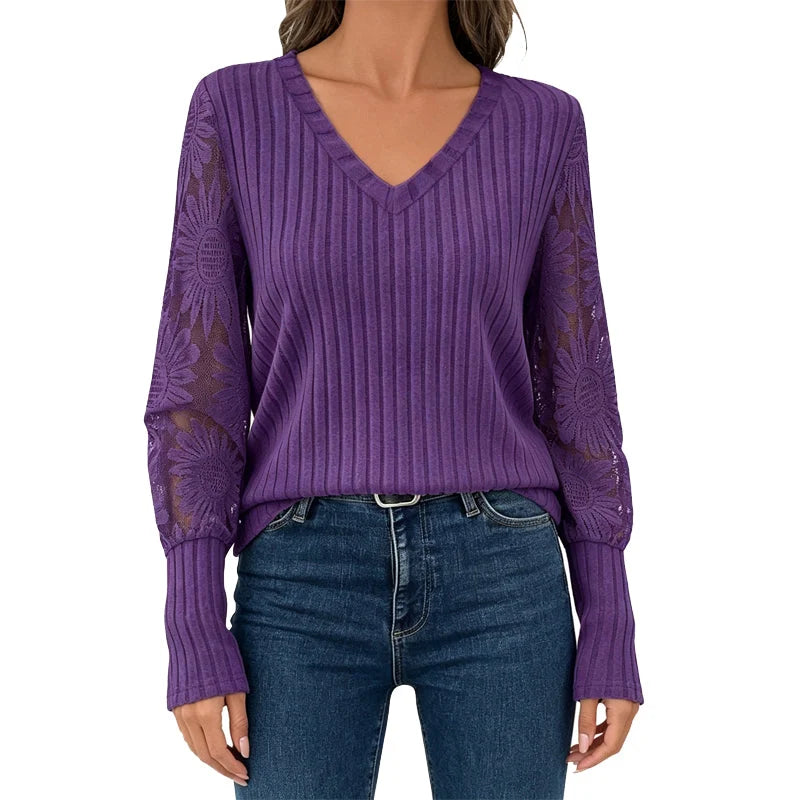 Women's Lace V Neck Relaxed Top