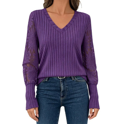 Women's Lace V Neck Relaxed Top