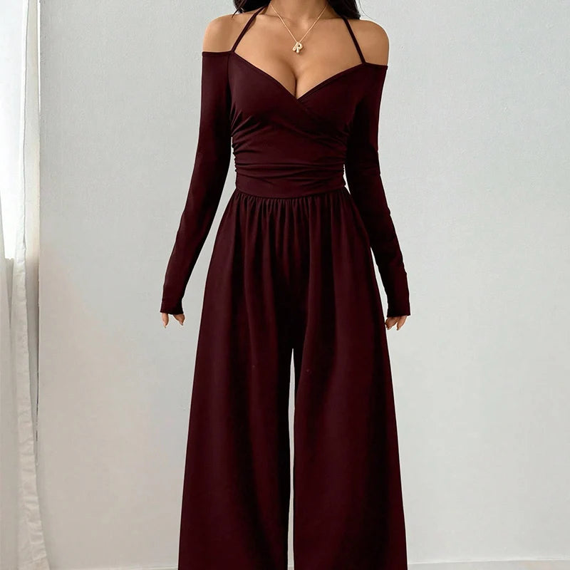 Women's Wide Leg V Neck Jumpsuit